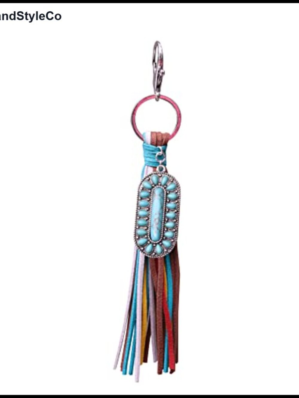 Genuine Leather Tassel Oval Charm Keychain with Snap Hook
